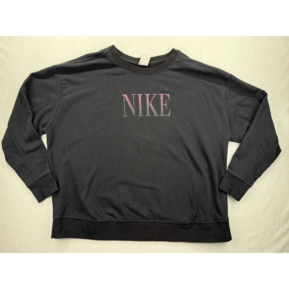 Nike Dri-FIT Gradient Graphic Sweatshirt 1X Black/Navy Relaxed Pullover Y2K 90s